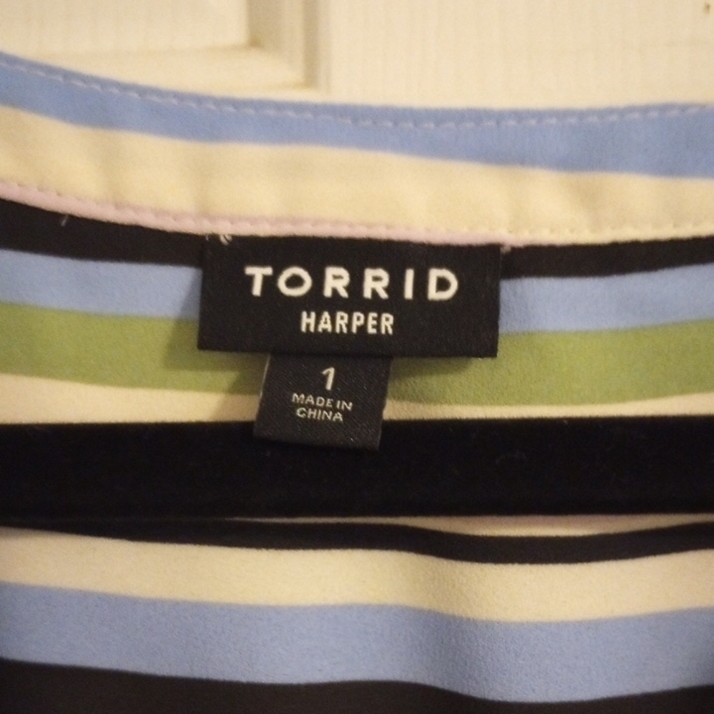 Torrid Blue and Green Striped Blouse - Picture 2 of 5